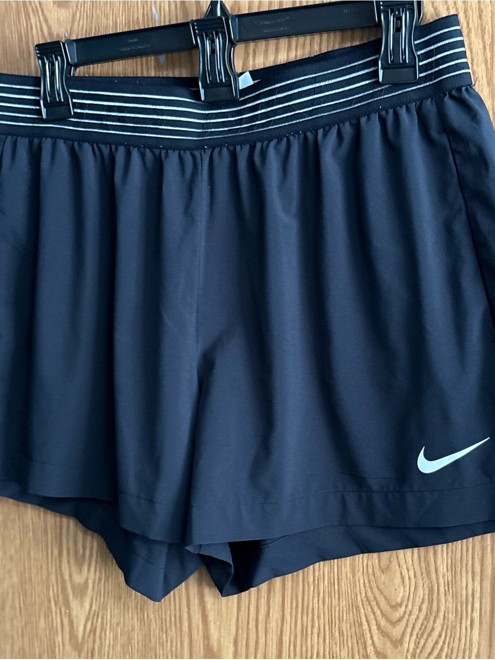 Nike Women's Black Athletic Shorts with Striped Waistband
